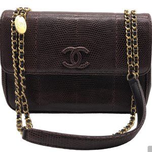 RARE Exotic Chanel Purple Lizard Single Flap Handbag w/ Matching Coin Purse COA